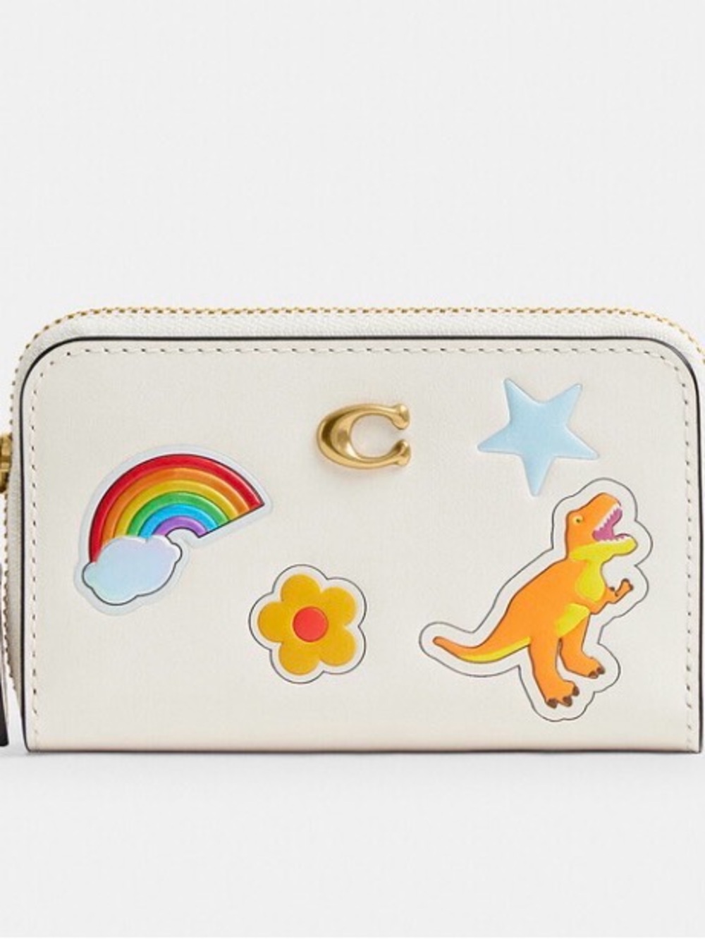 NWT Coach Essential Zip Around Card Case with Sticker Print / Chalk Multi